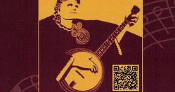 Ola Belle Reed illustration with QR code for the Ola Belle Reed Festival