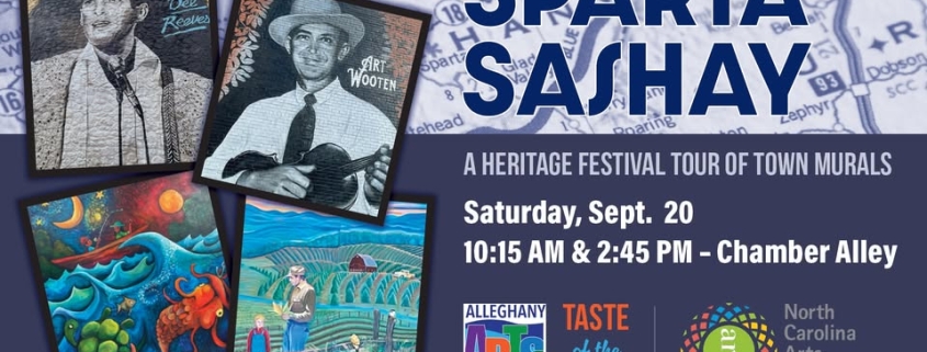 Sparta Sashay, A mural tour in Sparta, NC presented by the Alleghany Arts Council on Saturday, September 20th, 2025.