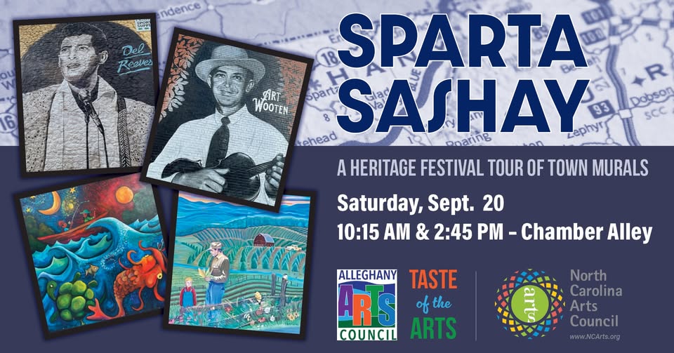 Sparta Sashay, A mural tour in Sparta, NC presented by the Alleghany Arts Council on Saturday, September 20th, 2025.