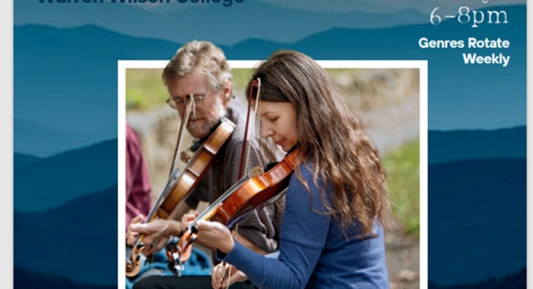 Sit a Spell - Traditional Music at Ginger's Revenge with Warren Wilson College. Two fiddlers pictured.